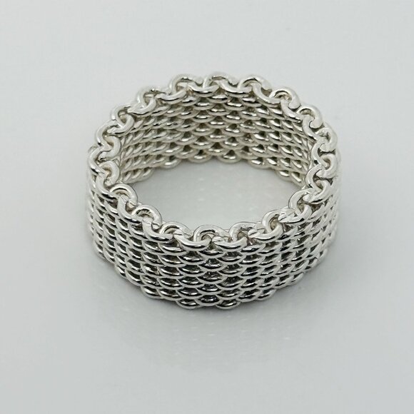 Size 5.5 Tiffany & Co Sterling Silver Somerset Mesh Weave Flexible Ring - Picture 5 of 6